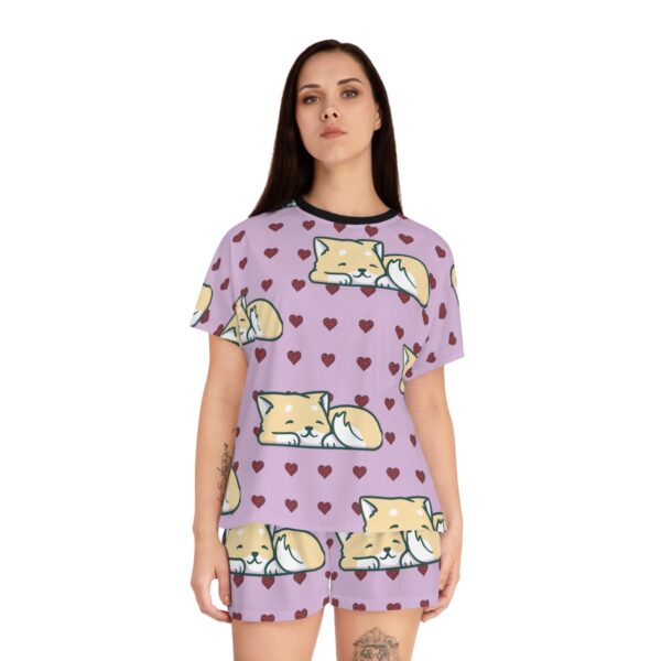 Cute Cat Dog Hearts Love Women's Short Pajama Set - Image 4